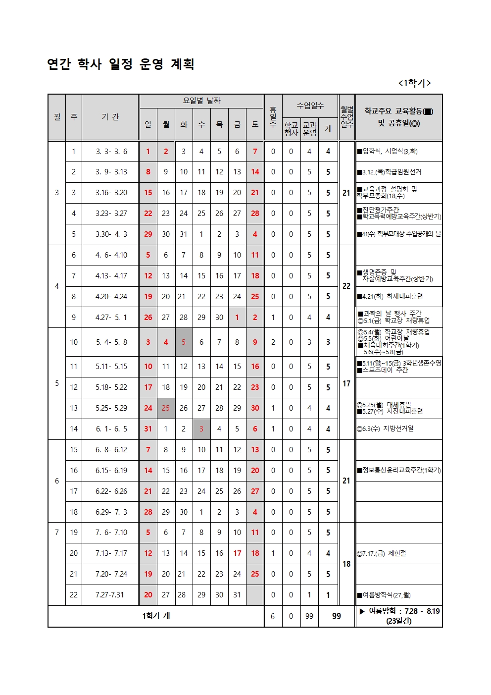2026학년도 학사일정